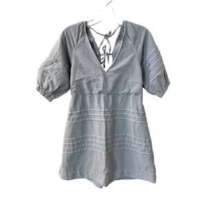 7 For All Mankind Gray Pintuck Tie-Front Mini Dress